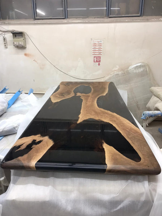 Epoxy Resin River Table, Custom 96” x 40” Walnut Shiny Black Table, Epoxy River Dining Table, Handmade Epoxy Table, Custom Order for Kevon B