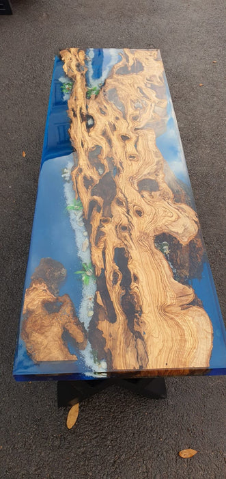 Olive Wood Sea Design Blue Epoxy Table – Dining Table – River Table – Resin  Table – Ories Wood