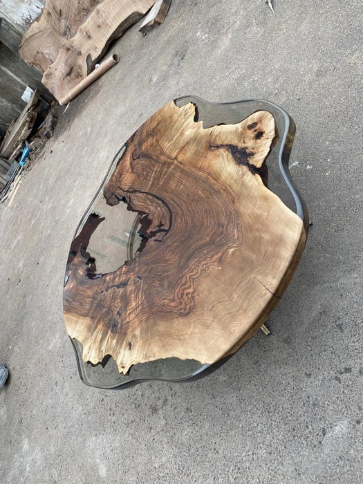 Epoxy Custom Coffee Table, Unique Coffee Table, 48” Diameter Round Walnut Table, Smokey Gray Epoxy Table, Custom Order for Mary