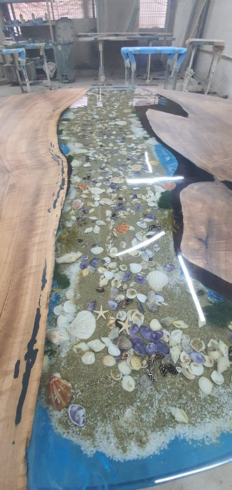 Round Dining Table, Epoxy Table, Epoxy Dining Table, Custom 62” Diameter Round Walnut Blue Beach Theme Table, Dining Table Order for Jose