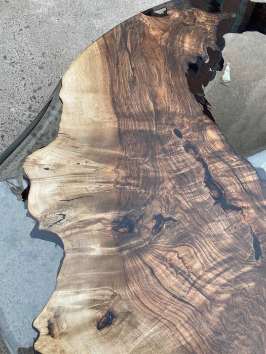 Epoxy Custom Coffee Table, Unique Coffee Table, 48” Diameter Round Walnut Table, Smokey Gray Epoxy Table, Custom Order for Mary