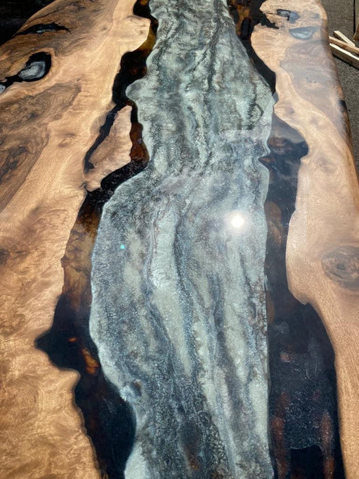Epoxy Becnh, Epoxy Dining Bench, Epoxy Resin Bench, Custom 86” x 17” Walnut Wood Gray Bench, Marble Affect Epoxy Bench, Order for Audra 3