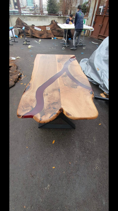 Custom 68” x 38” Walnut Black and Red Epoxy Pittsburgh River Dining Table, Handmade Red Epoxy Table, Order for Sarah #LifeisForEnjoying