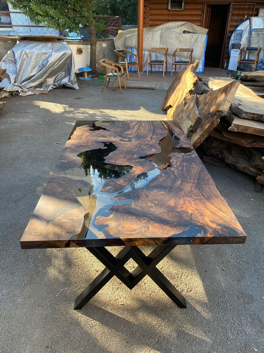 Walnut Dining Table, Epoxy Dining Table, Custom 84” x 36” Walnut Smokey Gray Table, Epoxy Resin Table, Live Edge Table, Order for Tara R