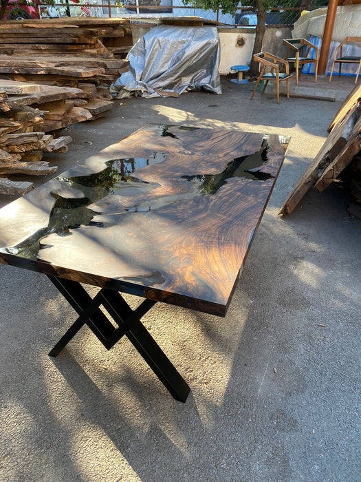 Walnut Dining Table, Epoxy Dining Table, Custom 84” x 36” Walnut Smokey Gray Table, Epoxy Resin Table, Live Edge Table, Order for Tara R