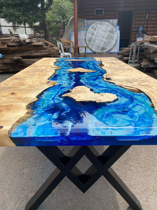 Live Edge Table, Custom 72” x 36” Poplar Wood Blue, Turquoise and White Waves Table,  Epoxy River Dining Table, Custom Order for Carmelita
