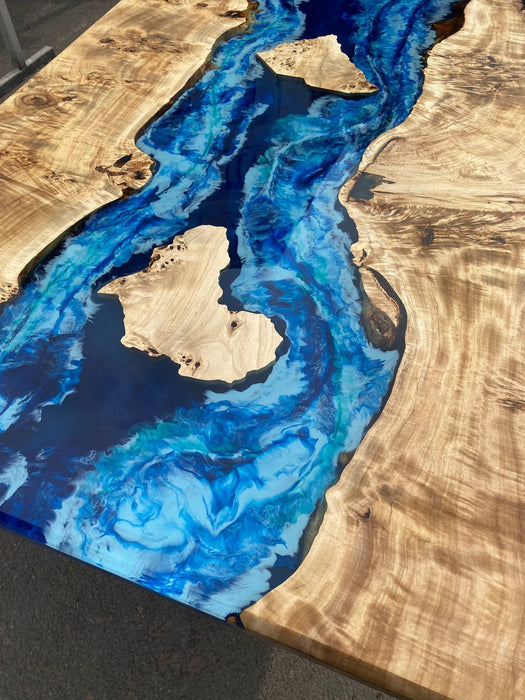 Live Edge Table, Custom 72” x 36” Poplar Wood Blue, Turquoise and White Waves Table,  Epoxy River Dining Table, Custom Order for Carmelita