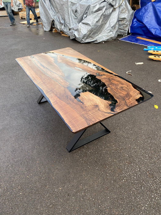 Live Edge Table, River Table, Custom 70” x 36” Walnut Smokey Gray Table, Epoxy River Dining Table, Custom Order for Nicole G