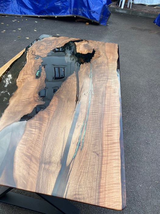 Live Edge Table, River Table, Custom 70” x 36” Walnut Smokey Gray Table, Epoxy River Dining Table, Custom Order for Nicole G