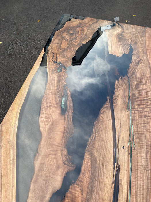 Live Edge Table, River Table, Custom 70” x 36” Walnut Smokey Gray Table, Epoxy River Dining Table, Custom Order for Nicole G