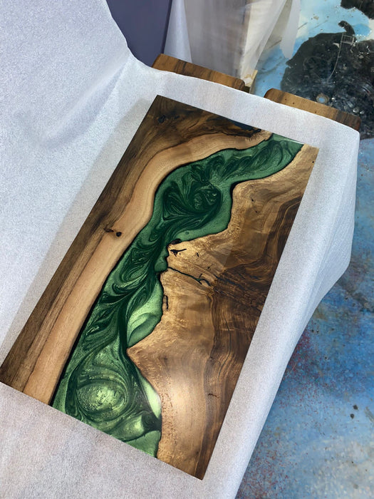 Custom 18”x 10”Walnut Wood, Epoxy Resin Table, Handmade Epoxy River Table, Custom Walnut Epoxy Table, Unique  Epoxy Table for Peggy1