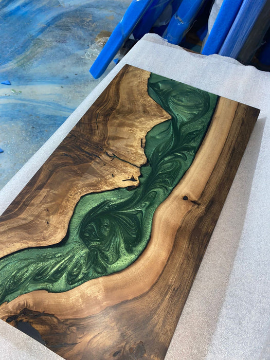 Custom 18”x 10”Walnut Wood, Epoxy Resin Table, Handmade Epoxy River Table, Custom Walnut Epoxy Table, Unique  Epoxy Table for Peggy1