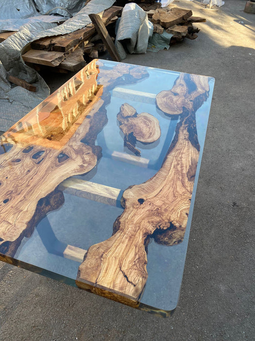 Epoxy Table, Epoxy Dining Table, Walnut Epoxy River Table, Custom 80” x 42” Custom Olive Wood Shiny Clear Epoxy Dining Table Order for Meril
