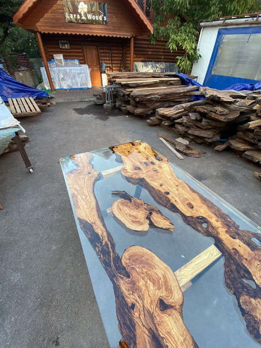Epoxy Table, Epoxy Dining Table, Walnut Epoxy River Table, Custom 80” x 42” Custom Olive Wood Shiny Clear Epoxy Dining Table Order for Meril