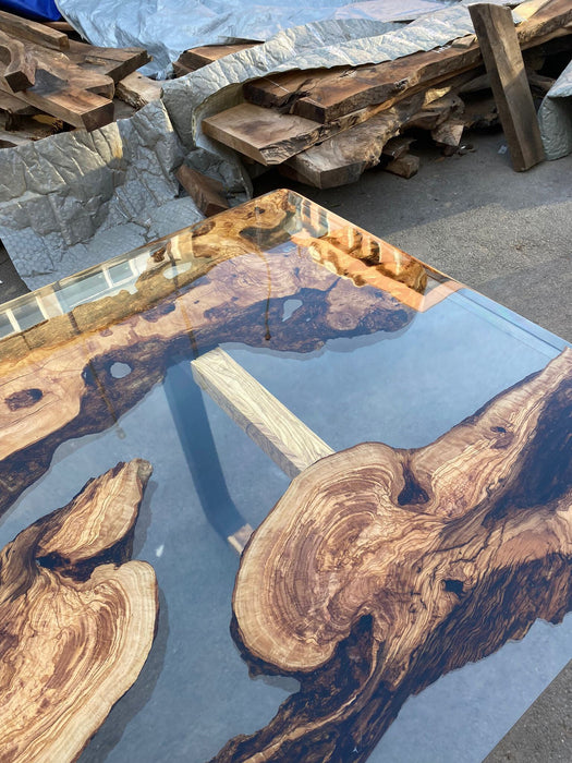 Epoxy Table, Epoxy Dining Table, Walnut Epoxy River Table, Custom 80” x 42” Custom Olive Wood Shiny Clear Epoxy Dining Table Order for Meril