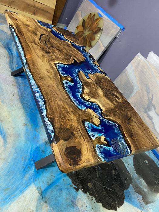 Handmade Epoxy Table, Epoxy Dining Table, Custom 86” x 42” Walnut Blue, Turquoise, Green Epoxy Table, Epoxy Dining Table, Custom for Mari