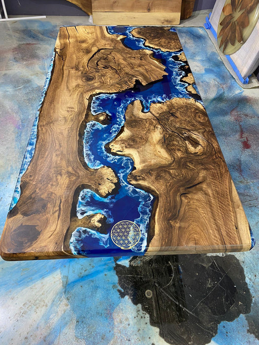 Handmade Epoxy Table, Epoxy Dining Table, Custom 86” x 42” Walnut Blue, Turquoise, Green Epoxy Table, Epoxy Dining Table, Custom for Mari