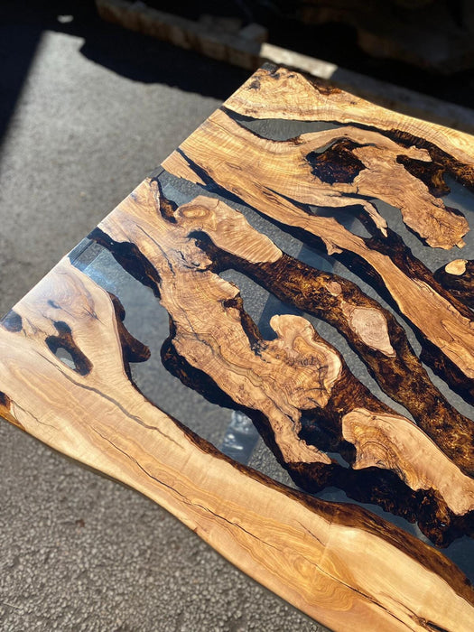 Olive Wood Epoxy Table, Custom 72” x 36” Epoxy Table, Olive Clear Epoxy Table , Live Edge Table, Black Epoxy Table, Custom Order for Mike P