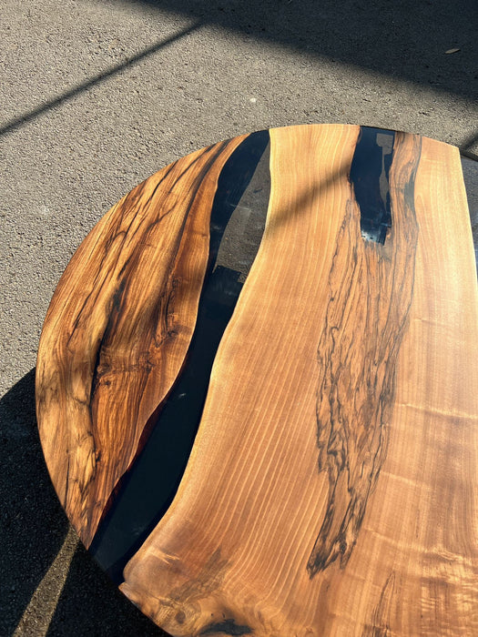 READY TO SHIP Epoxy Table, Epoxy Dining Table, Walnut Epoxy River Table, Custom 55” Round Walnut Smoke Gray Epoxy Dining Table Order