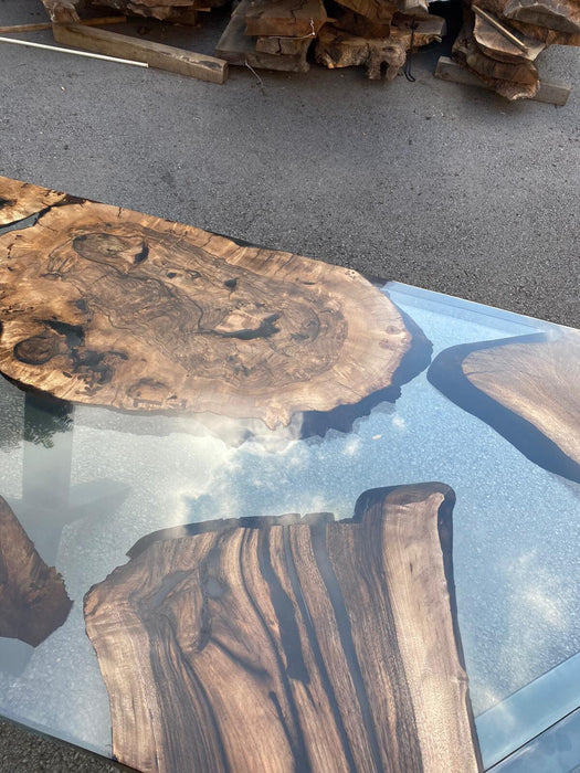 L Shape Epoxy Table, Custom 90” x 72” x 30” Walnut Wood Clear Epoxy Office Desk Order for Kathleen