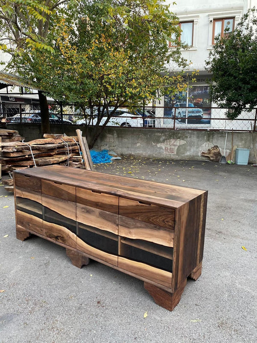 Smoke Gray Epoxy Resin Credenza, Custom 80”L x 24”D x 32”H Walnut Credenza, Wood Credenza, Walnut Epoxy Credenza Order for Kathleen