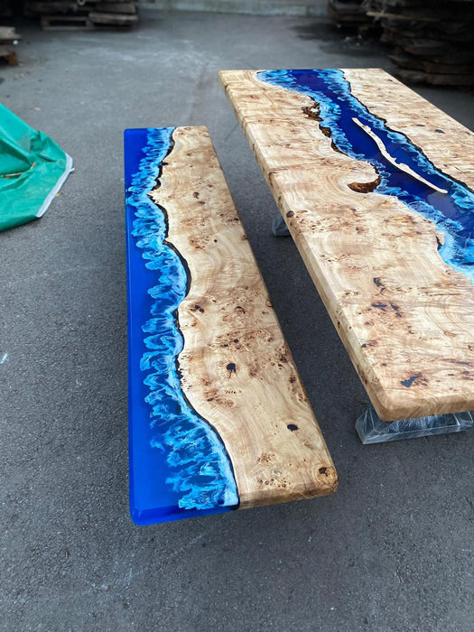 Ocean Table, Poplar Table, Custom 90” x 17” Poplar Ocean Blue, Turquoise White Waves Table, Epoxy River Dining Table Order for Danielg 5