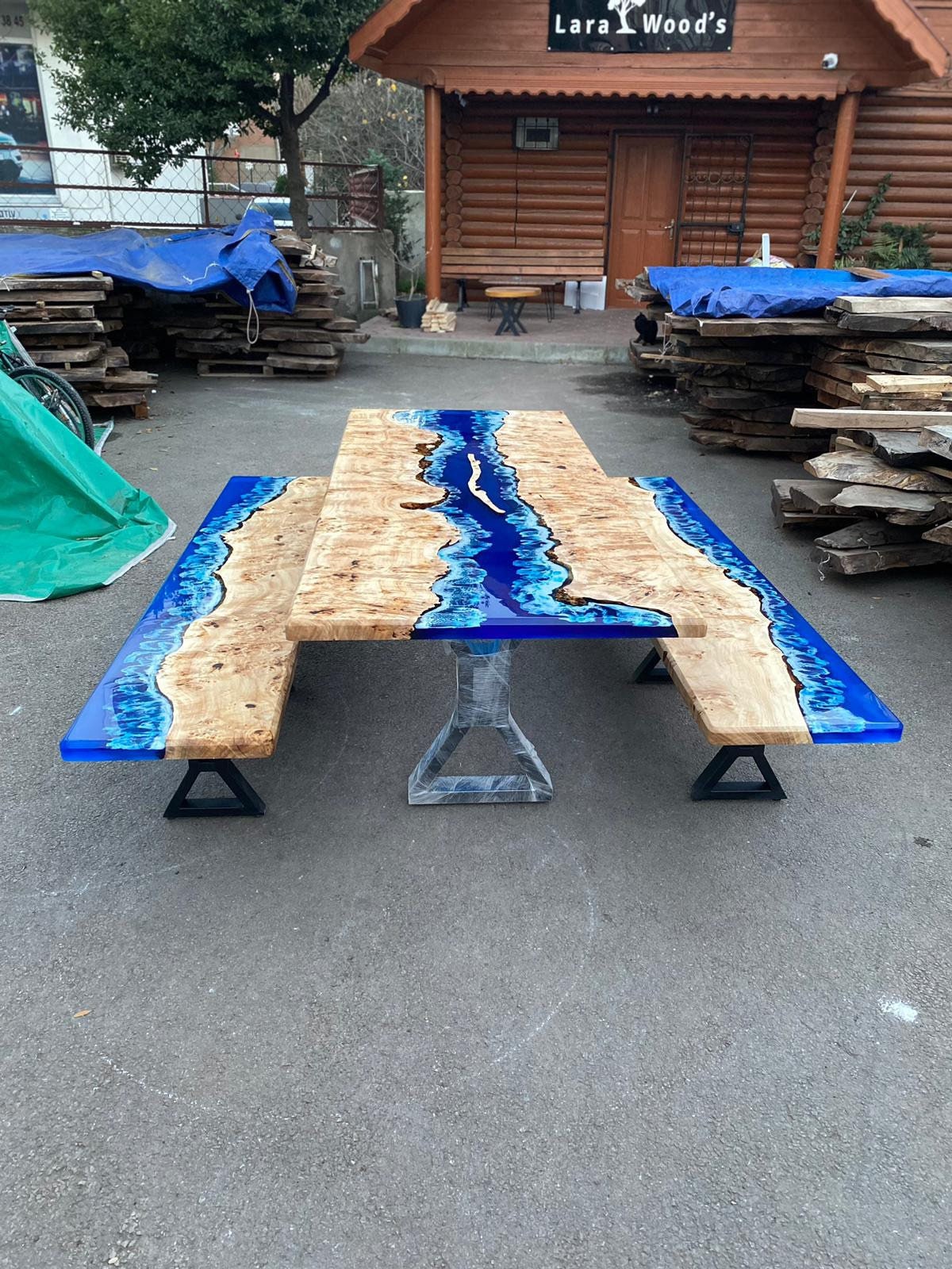 Ocean Table, Poplar Table, Custom 90” x 36” Poplar Ocean Blue, Turquoi ...
