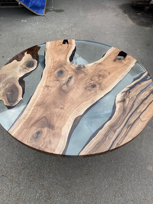 Round Dining Table, Custom 60” Diameter Round Table, Walnut Smoke Gray Epoxy Table, Epoxy Resin Table, Custom Order for Kimberly